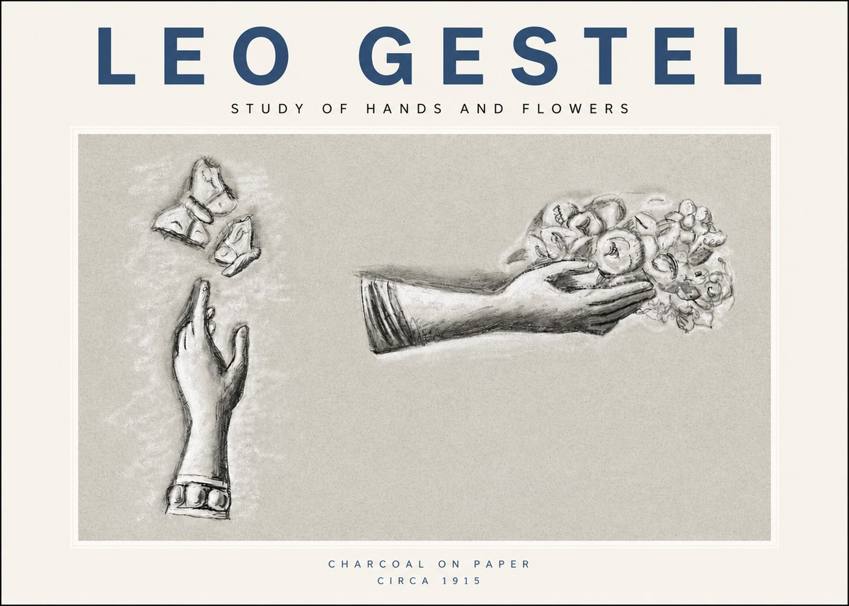 Leo Gestel Study of Hands and Flowers No3 - Juliste