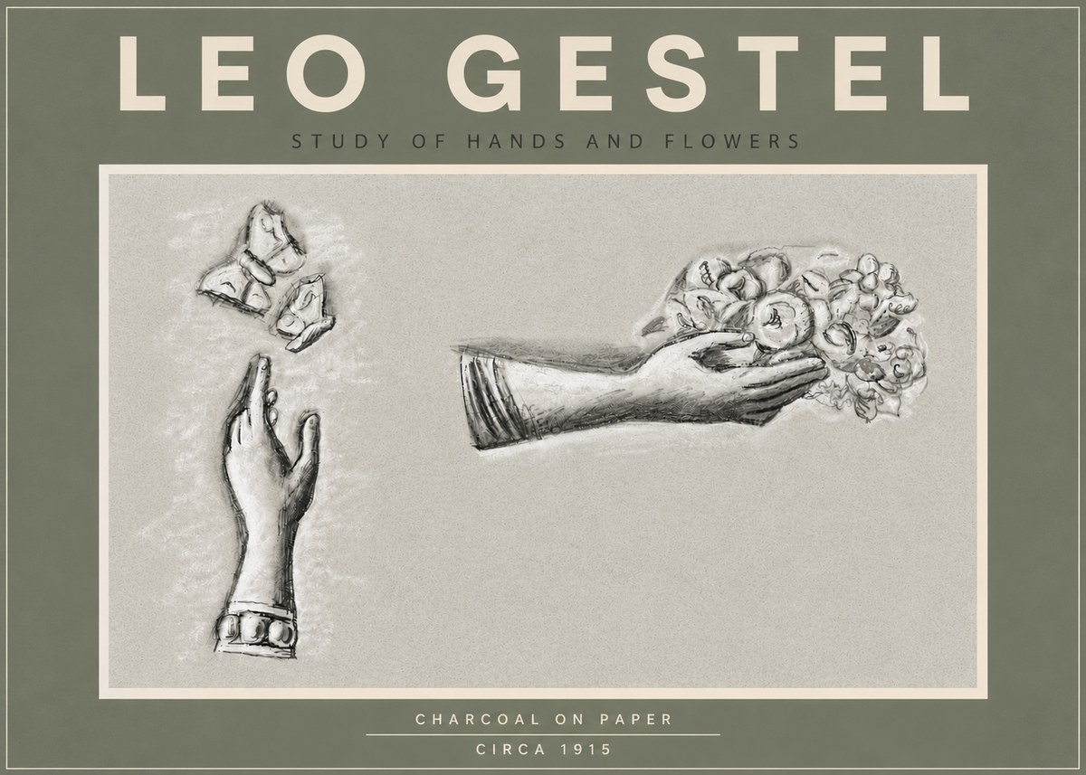 Leo Gestel Study of Hands and Flowers No5 - Juliste
