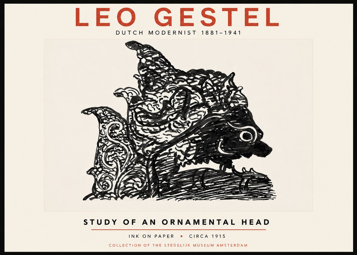 Leo Gestel Study of an Ornamental Head No4 - Juliste