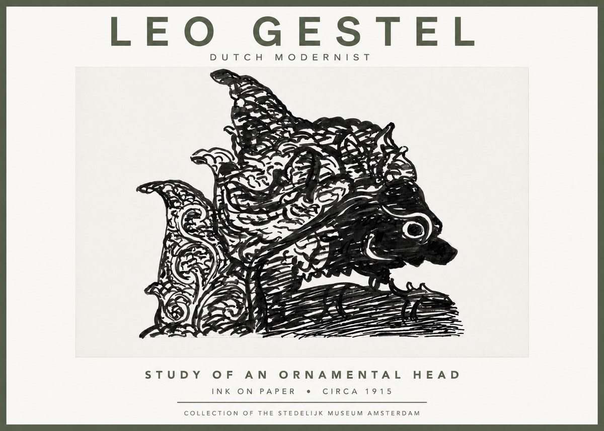 Leo Gestel Study of an Ornamental Head No5 - Juliste