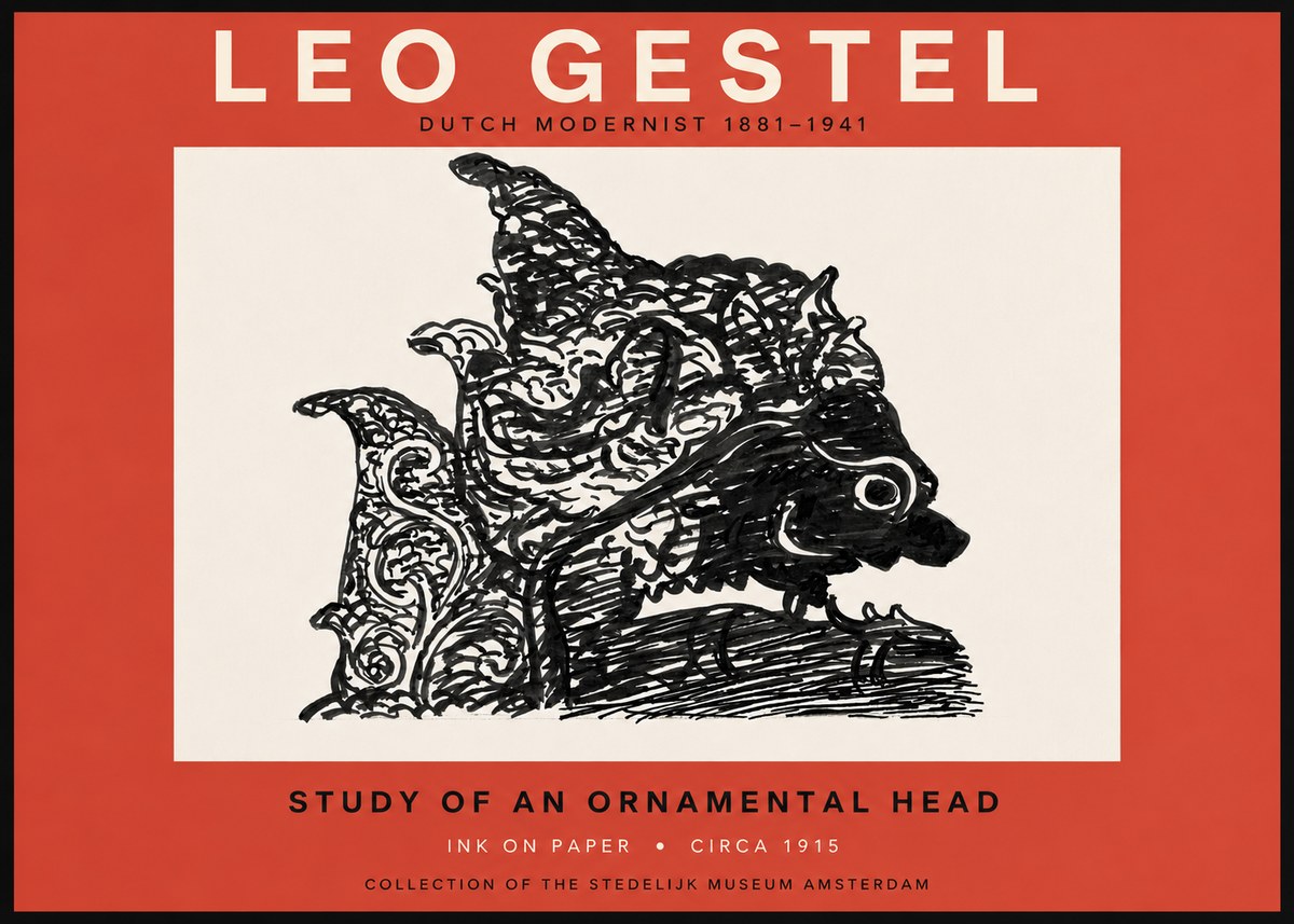 Leo Gestel Study of an Ornamental Head No6 - Juliste