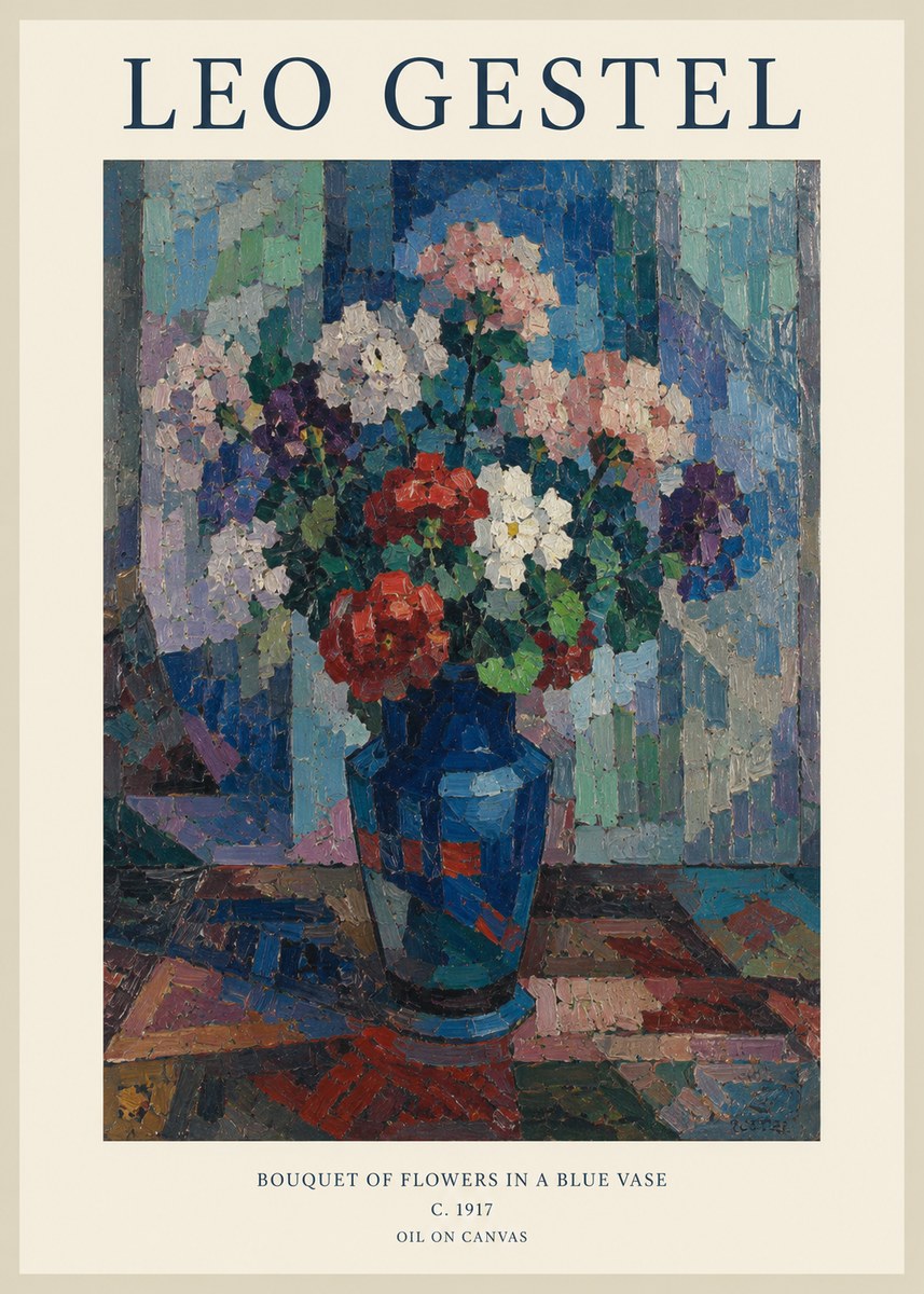 Leo Gestel Bouquet of Flowers in a Blue Vase No1 - Juliste