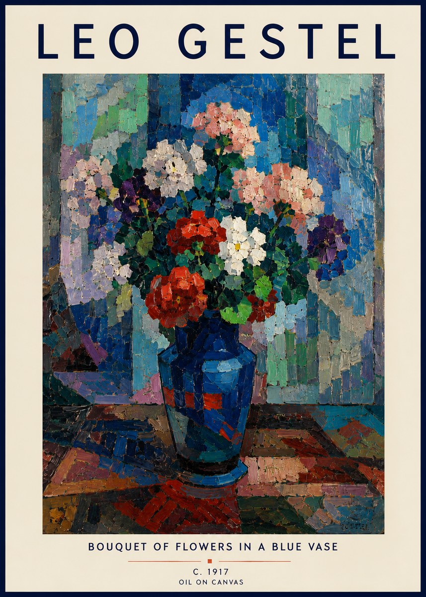 Leo Gestel Bouquet of Flowers in a Blue Vase No4 - Juliste