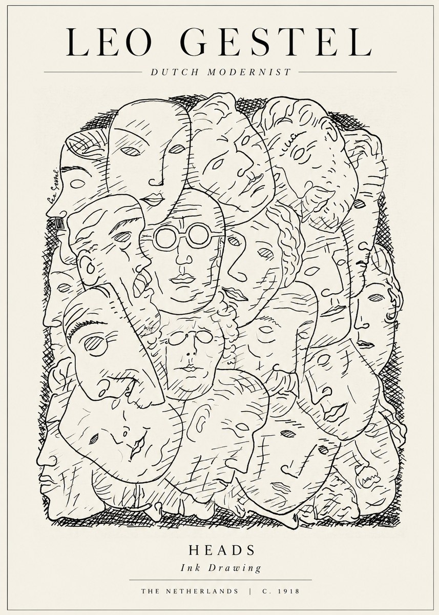 Leo Gestel Heads Ink Drawing No1 - Juliste