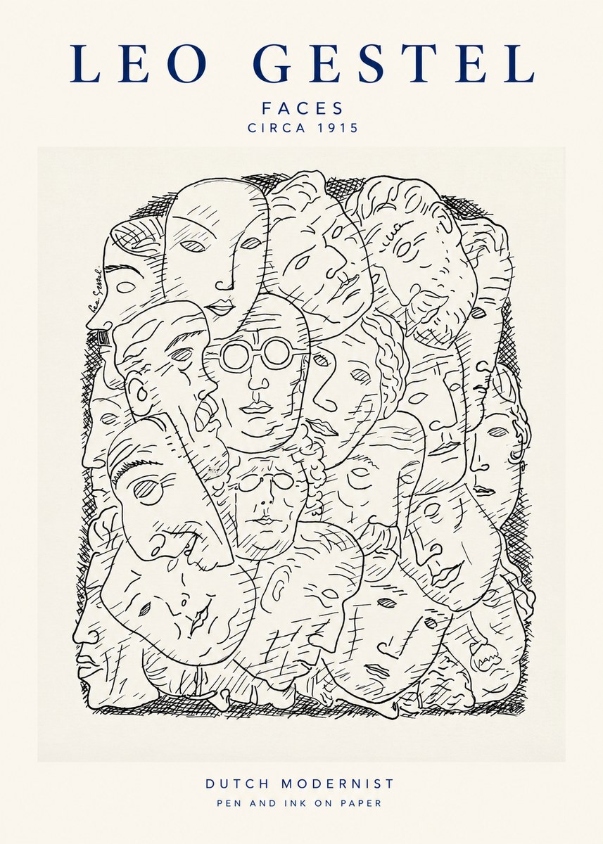Leo Gestel Heads Ink Drawing No2 - Juliste