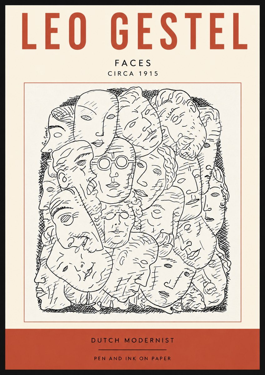 Leo Gestel Heads Ink Drawing No5 - Juliste