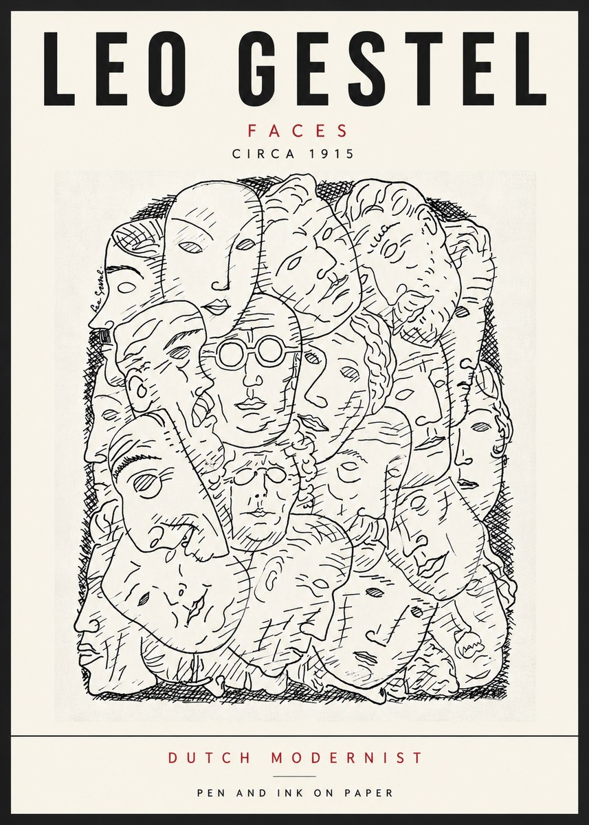 Leo Gestel Heads Ink Drawing No6 - Juliste