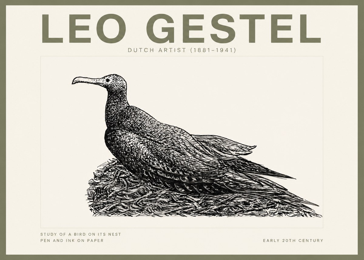 Leo Gestel Study of a Bird on Its Nest No2 - Juliste