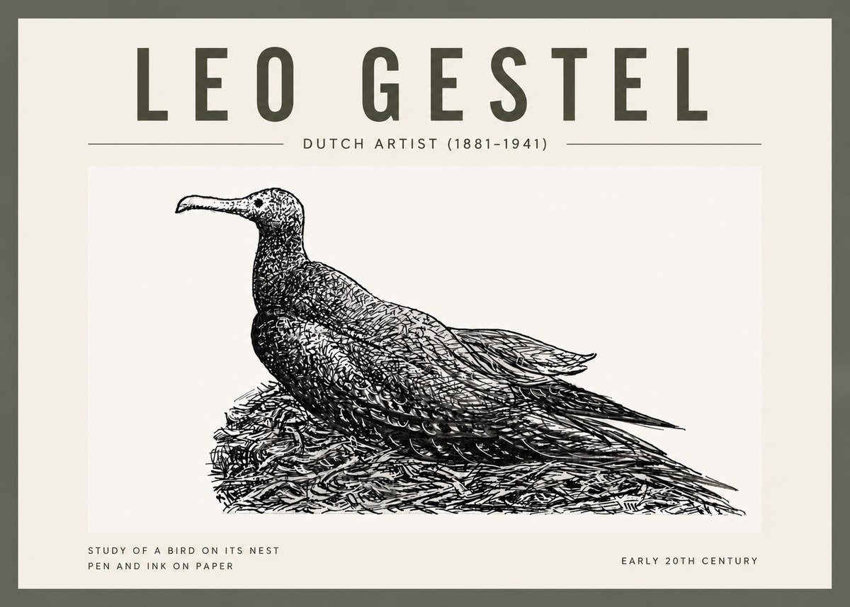 Leo Gestel Study of a Bird on Its Nest No4 - Juliste