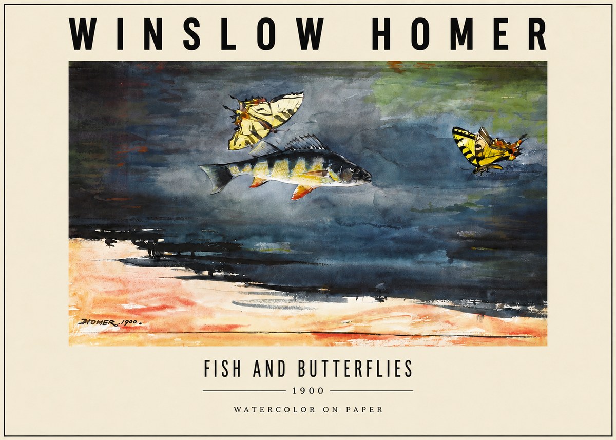 Winslow Homer Fish and Butterflies No3 - Juliste
