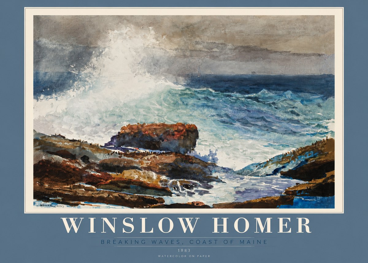 Winslow Homer Breaking Waves, Coast of Maine No2 - Juliste