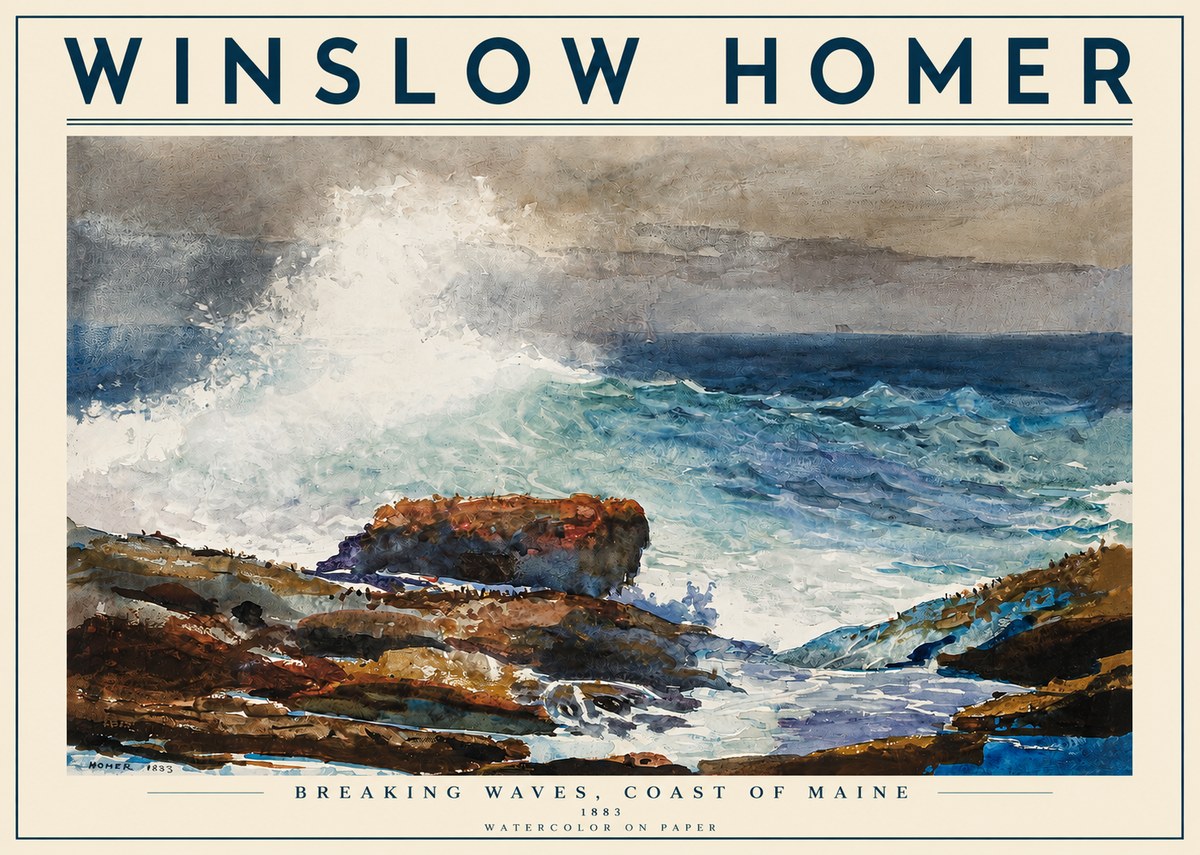 Winslow Homer Breaking Waves, Coast of Maine No3 - Juliste