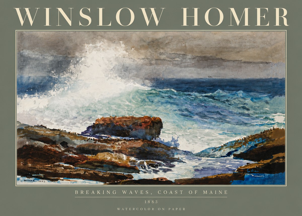 Winslow Homer Breaking Waves, Coast of Maine No5 - Juliste