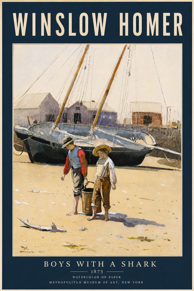 Winslow Homer Boys with a Shark No5 - Juliste