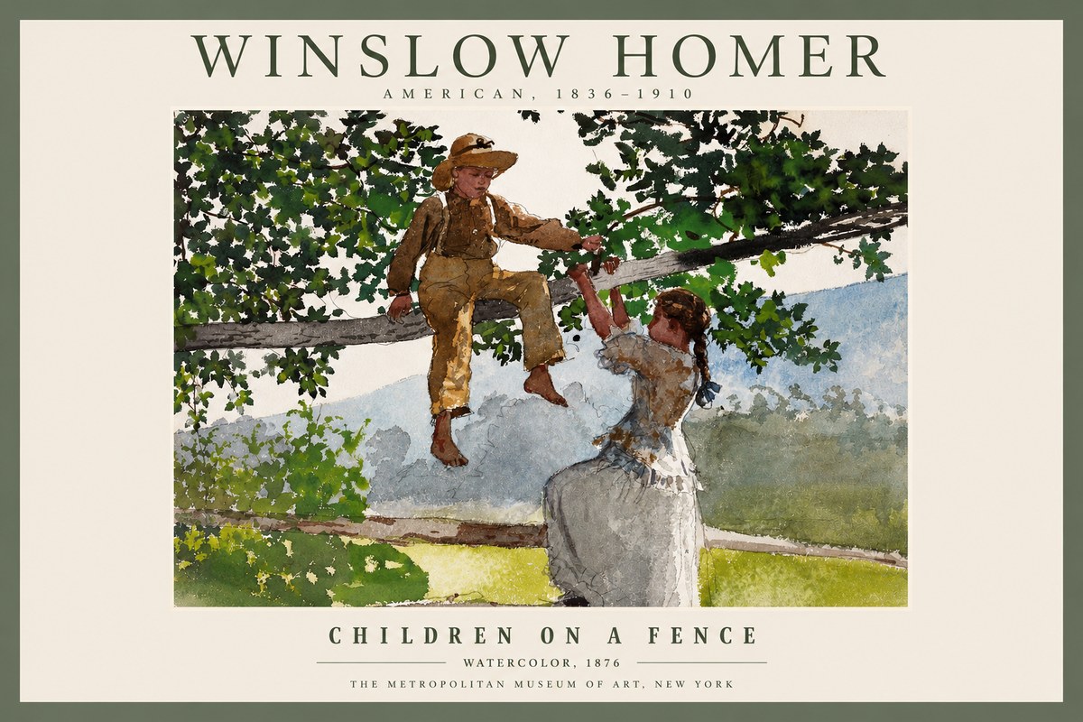Winslow Homer Children on a Fence No2 - Juliste