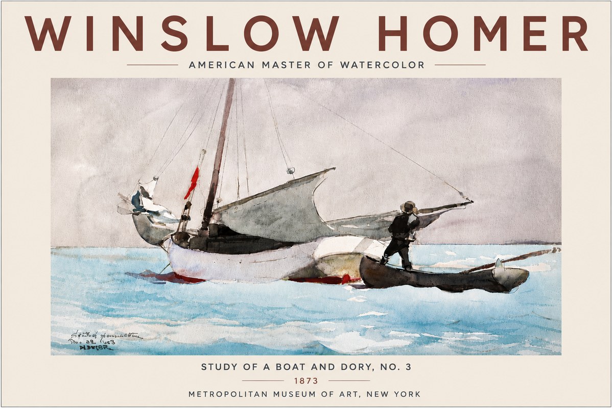 Winslow Homer Study of a Boat and Dory Watercolor, No. 3 No6 - Juliste