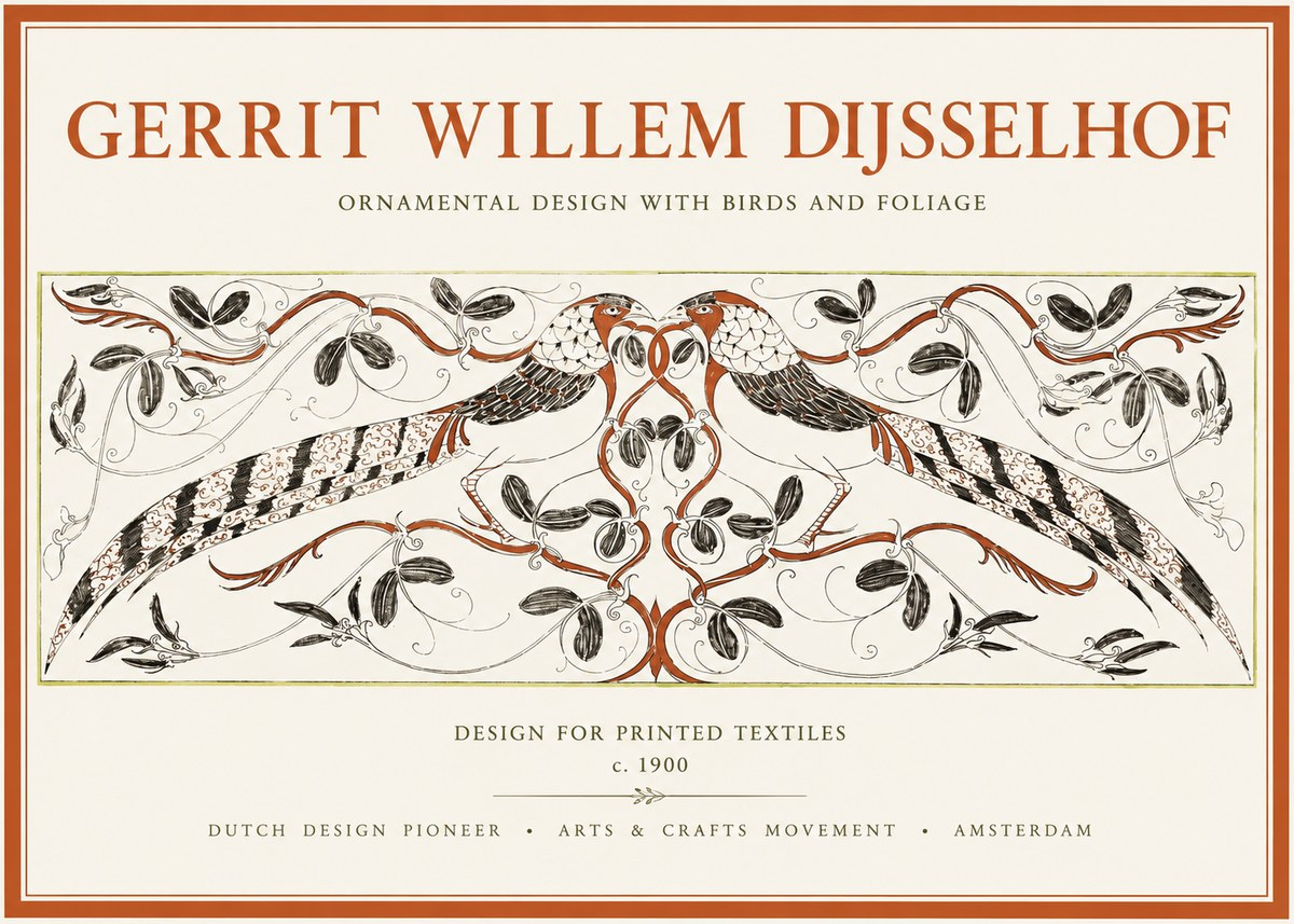 Gerrit Willem Dijsselhof Ornamental Design with Birds and Foliage No1 - Juliste