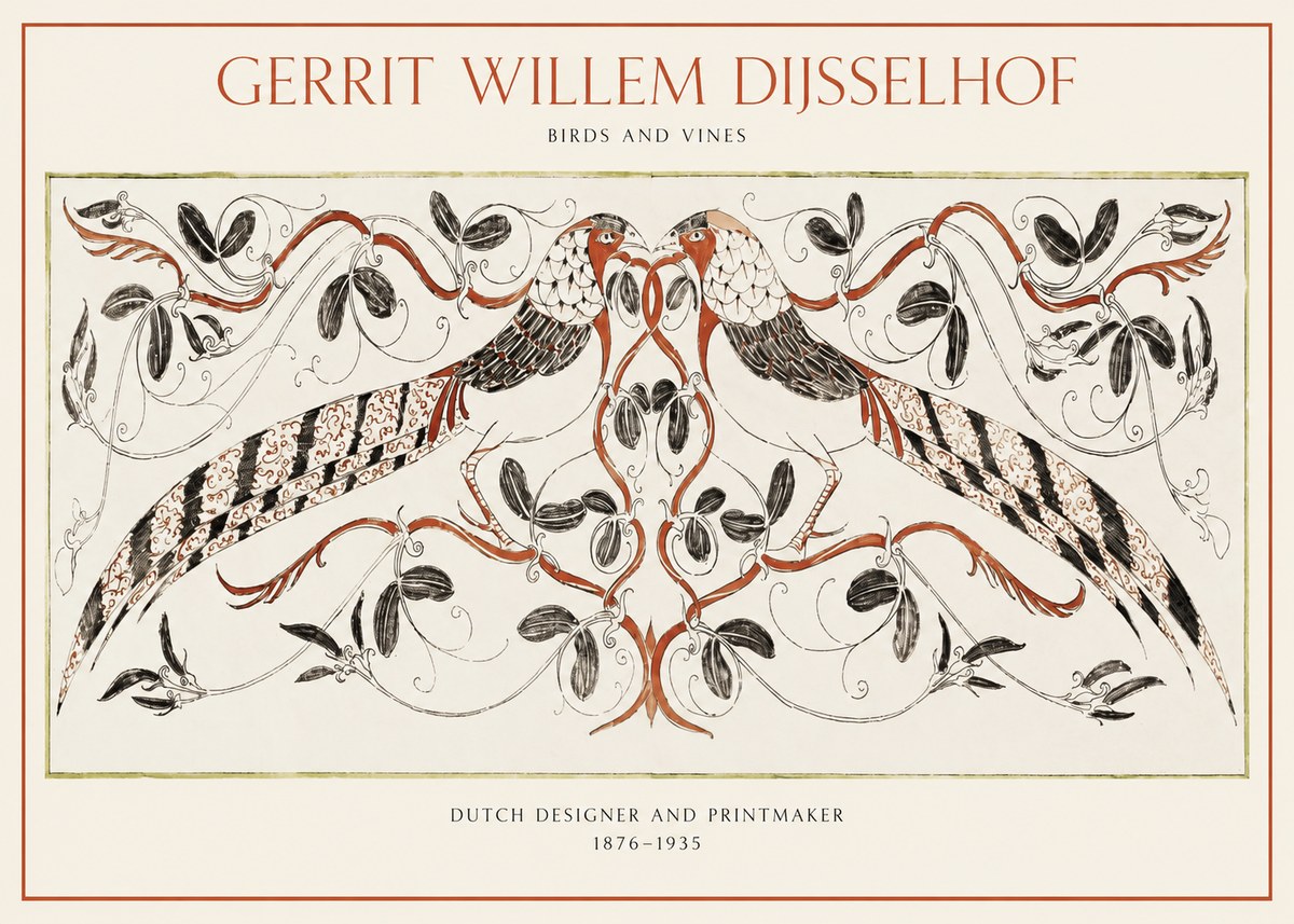 Gerrit Willem Dijsselhof Ornamental Design with Birds and Foliage No2 - Juliste