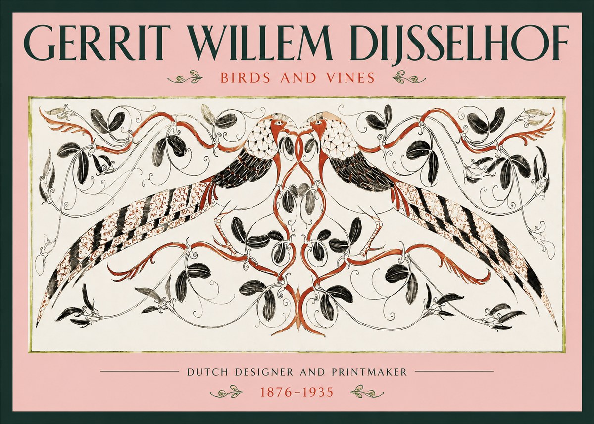 Gerrit Willem Dijsselhof Ornamental Design with Birds and Foliage No3 - Juliste