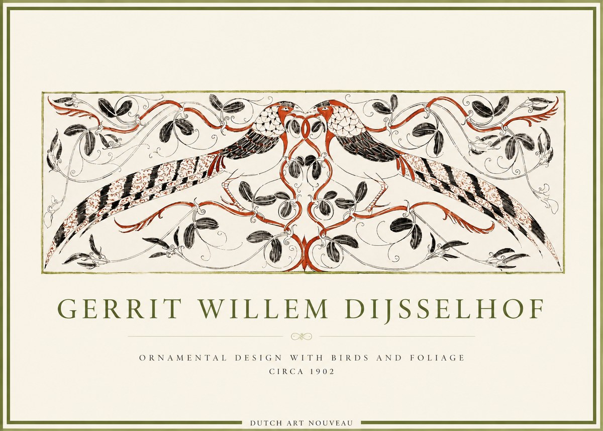 Gerrit Willem Dijsselhof Ornamental Design with Birds and Foliage No4 - Juliste