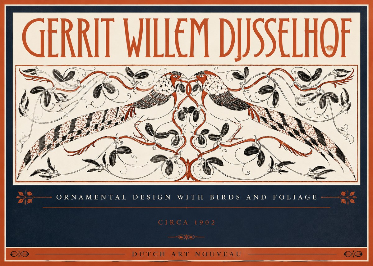 Gerrit Willem Dijsselhof Ornamental Design with Birds and Foliage No5 - Juliste