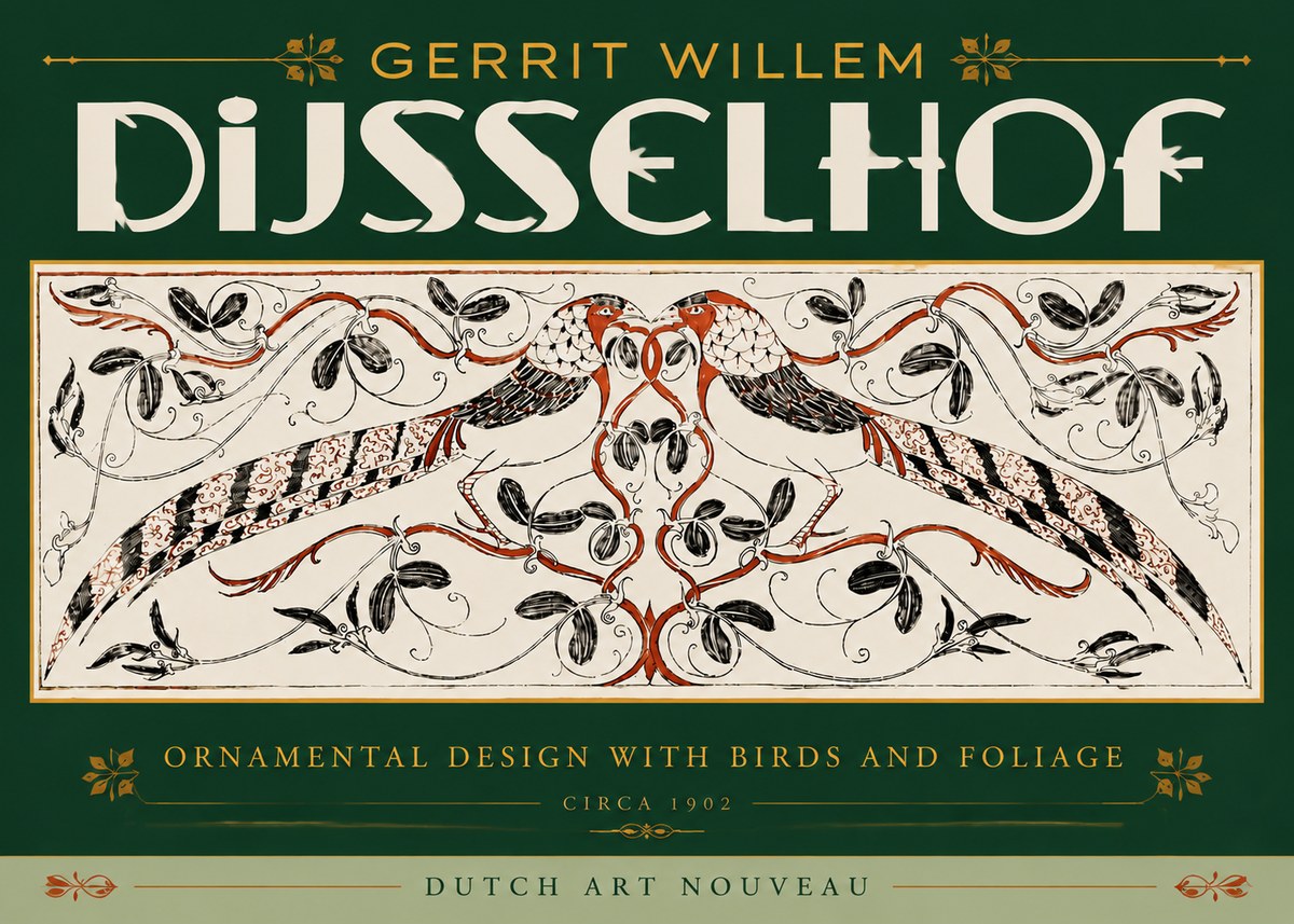 Gerrit Willem Dijsselhof Ornamental Design with Birds and Foliage No6 - Juliste