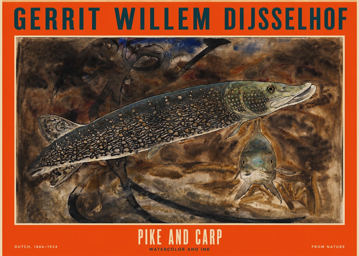 Gerrit Willem Dijsselhof Pike and Carp No2 - Juliste