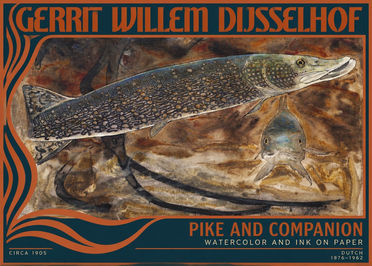 Gerrit Willem Dijsselhof Pike and Carp No4 - Juliste