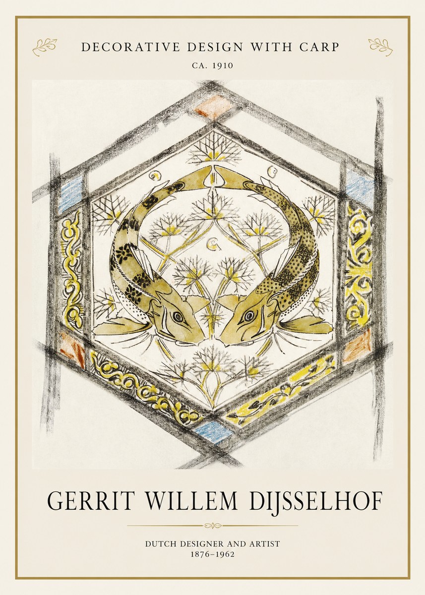 Gerrit Willem Dijsselhof Decorative Design with Carp No1 - Juliste