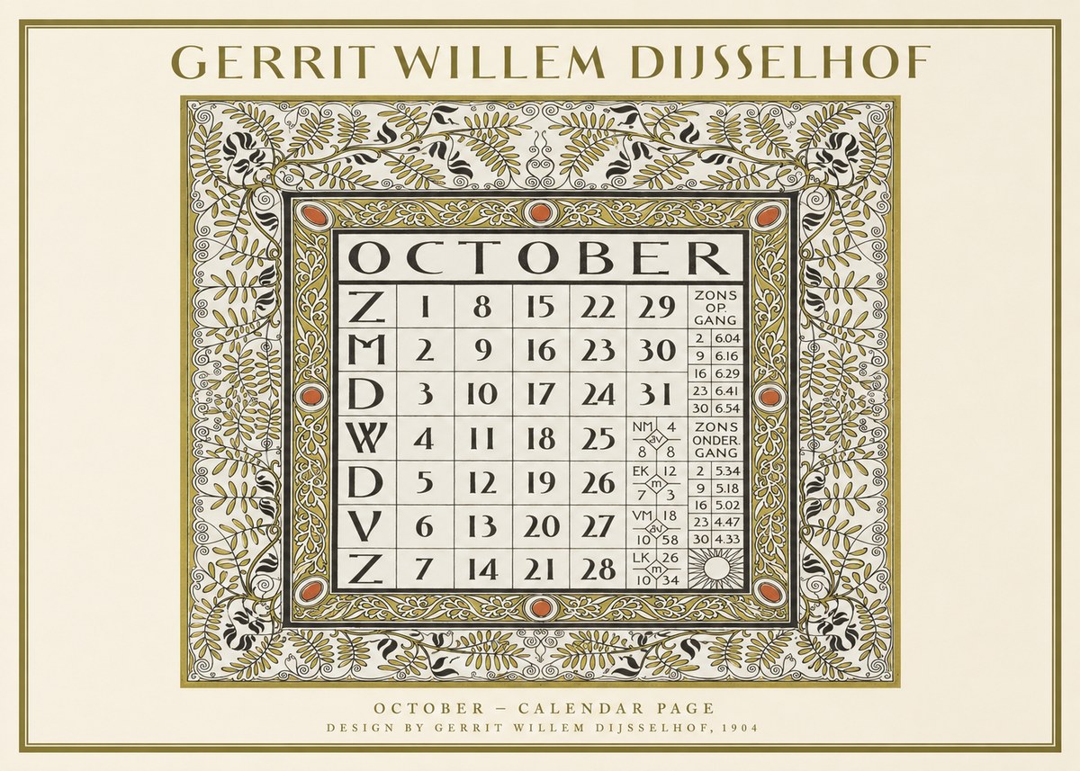 Gerrit Willem Dijsselhof October - Calendar Page No1 - Juliste