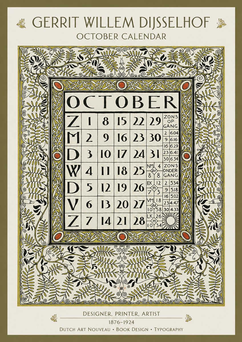 Gerrit Willem Dijsselhof October - Calendar Page No2 - Juliste