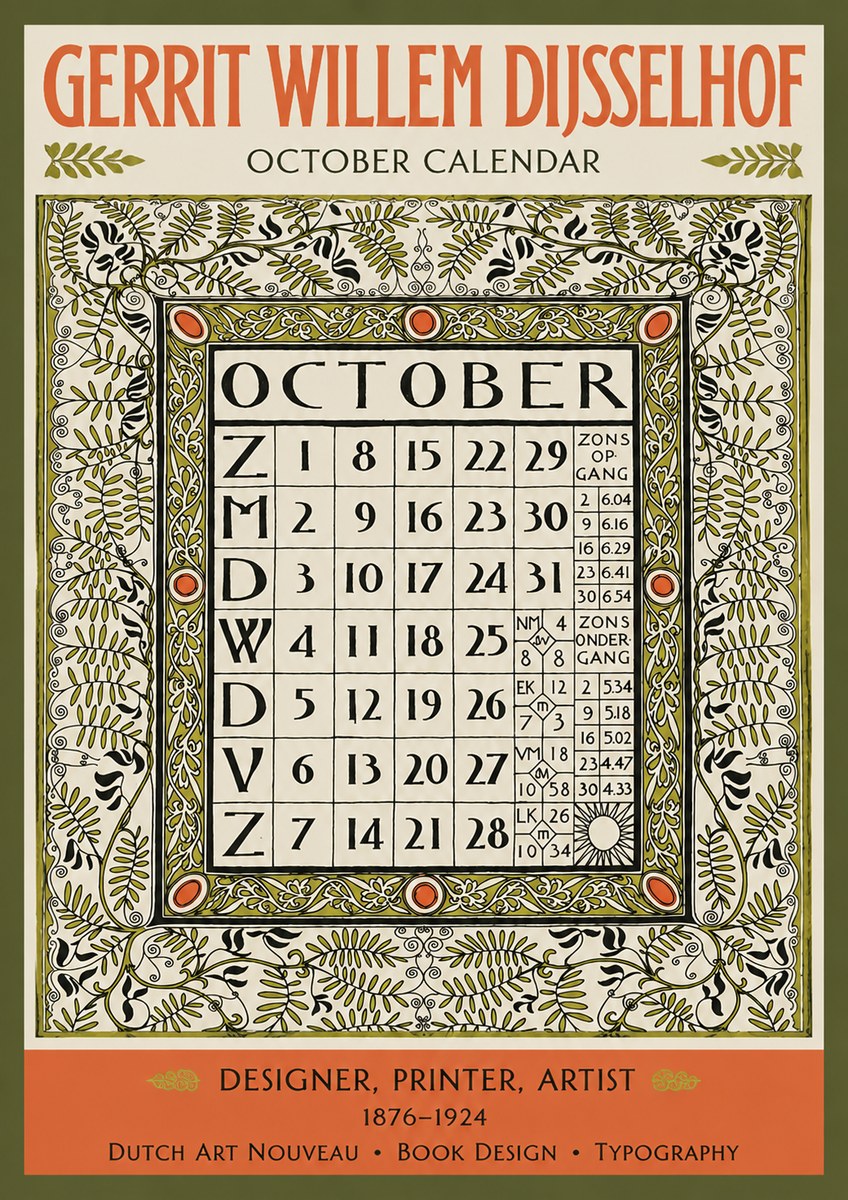 Gerrit Willem Dijsselhof October - Calendar Page No3 - Juliste