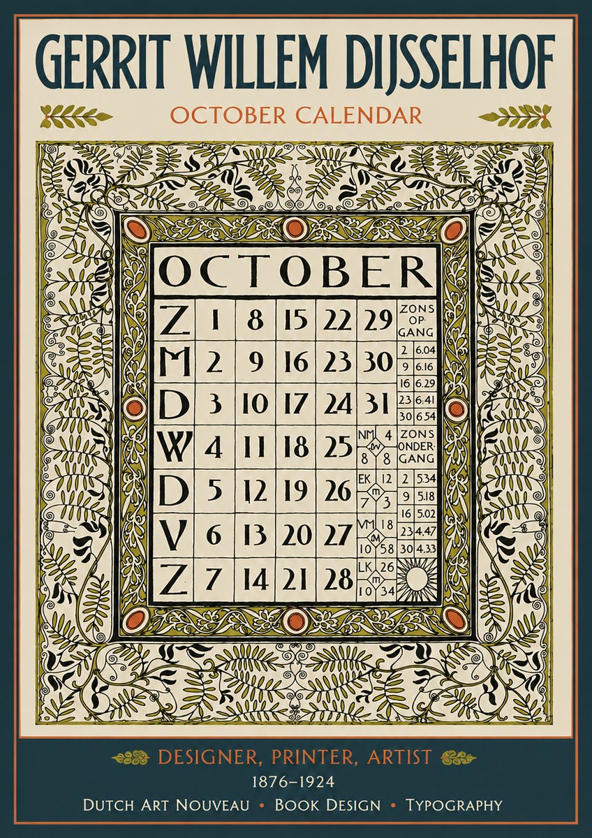 Gerrit Willem Dijsselhof October - Calendar Page No4 - Juliste