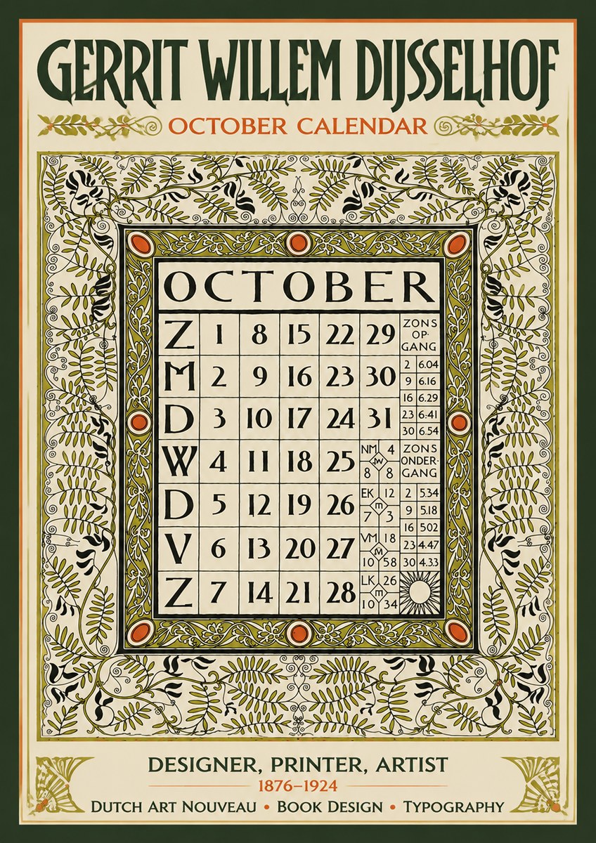 Gerrit Willem Dijsselhof October - Calendar Page No5 - Juliste