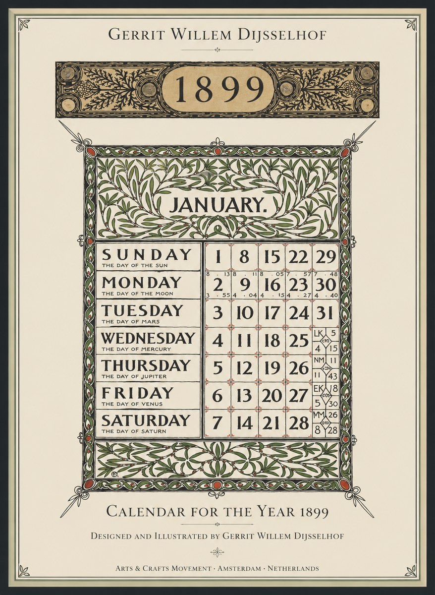Gerrit Willem Dijsselhof January. Calendar for 1899. No2 - Juliste