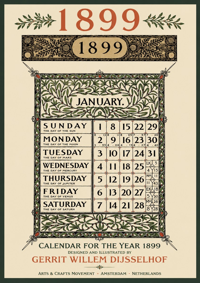 Gerrit Willem Dijsselhof January. Calendar for 1899. No3 - Juliste