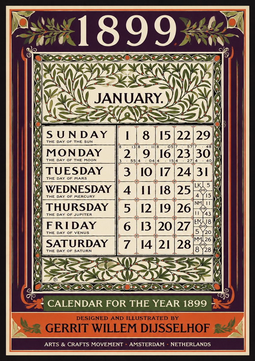 Gerrit Willem Dijsselhof January. Calendar for 1899. No4 - Juliste