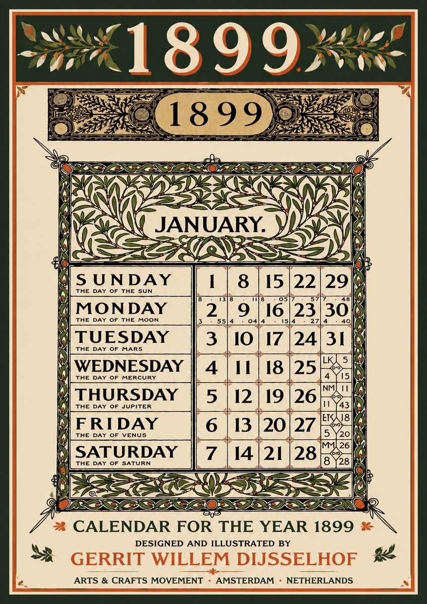 Gerrit Willem Dijsselhof January. Calendar for 1899. No5 - Juliste