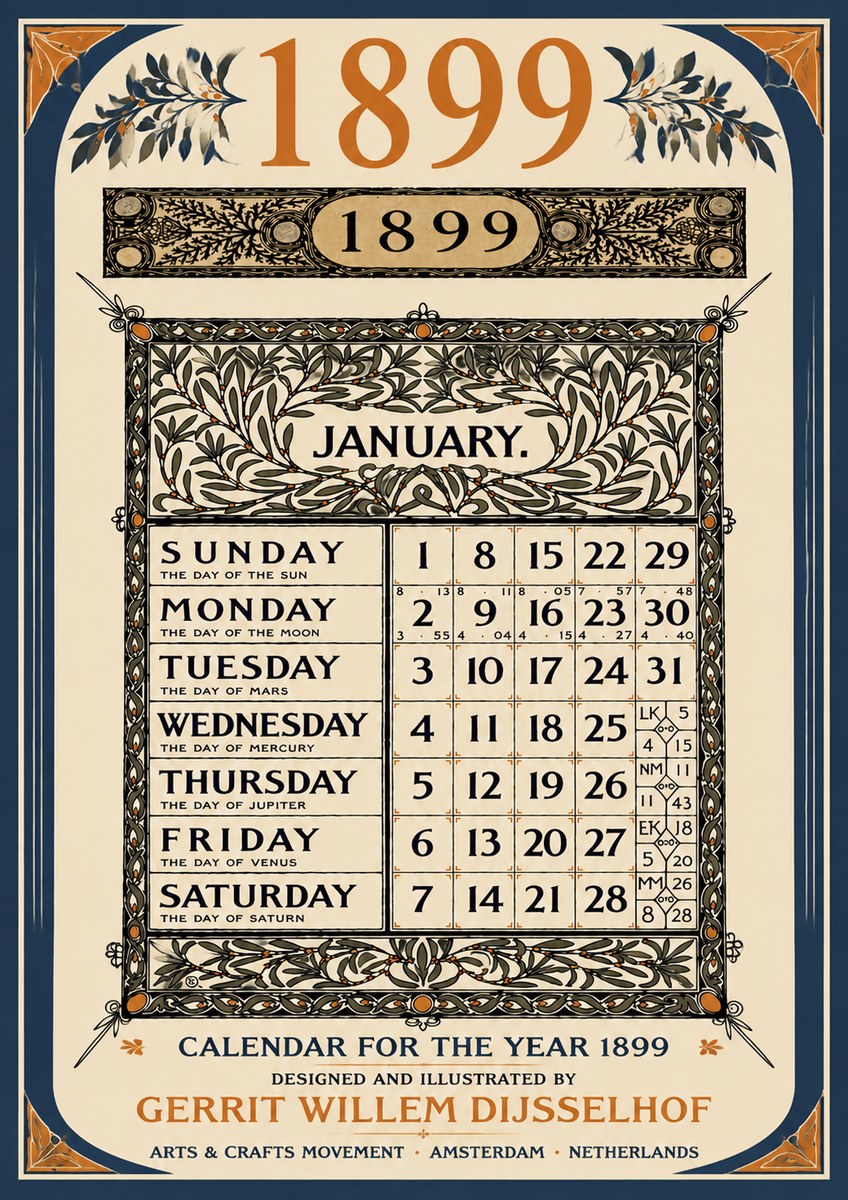 Gerrit Willem Dijsselhof January. Calendar for 1899. No6 - Juliste
