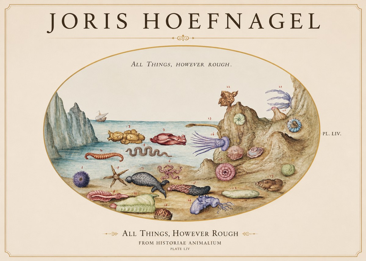 Joris Hoefnagel Totvs Echinvs Asper. Plate Liv No2 - Juliste