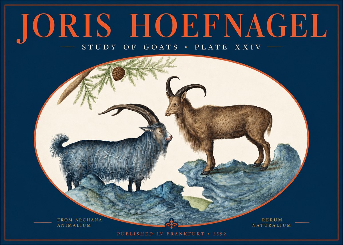 Joris Hoefnagel Two Mountain Goats from the Series Quadrupeds No3 - Juliste