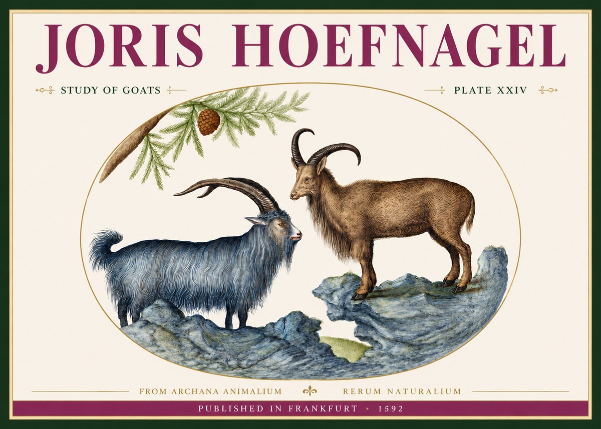 Joris Hoefnagel Two Mountain Goats from the Series Quadrupeds No4 - Juliste
