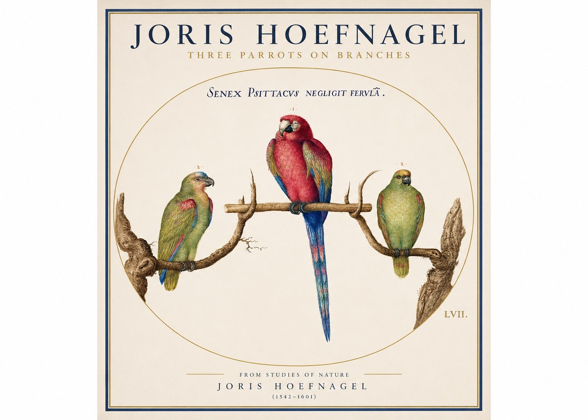 Joris Hoefnagel Three Parrots No3 - Juliste
