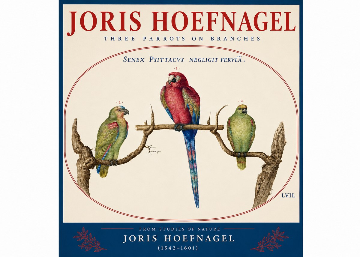 Joris Hoefnagel Three Parrots No4 - Juliste