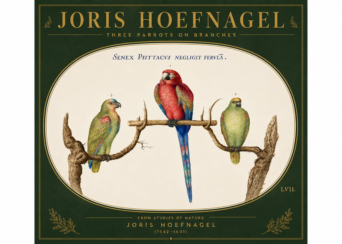 Joris Hoefnagel Three Parrots No6 - Juliste