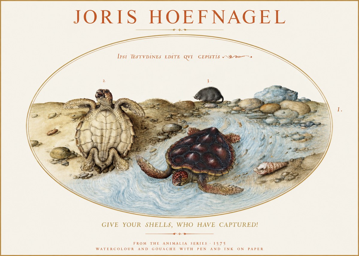 Joris Hoefnagel Two Turtles in a Stream No2 - Juliste