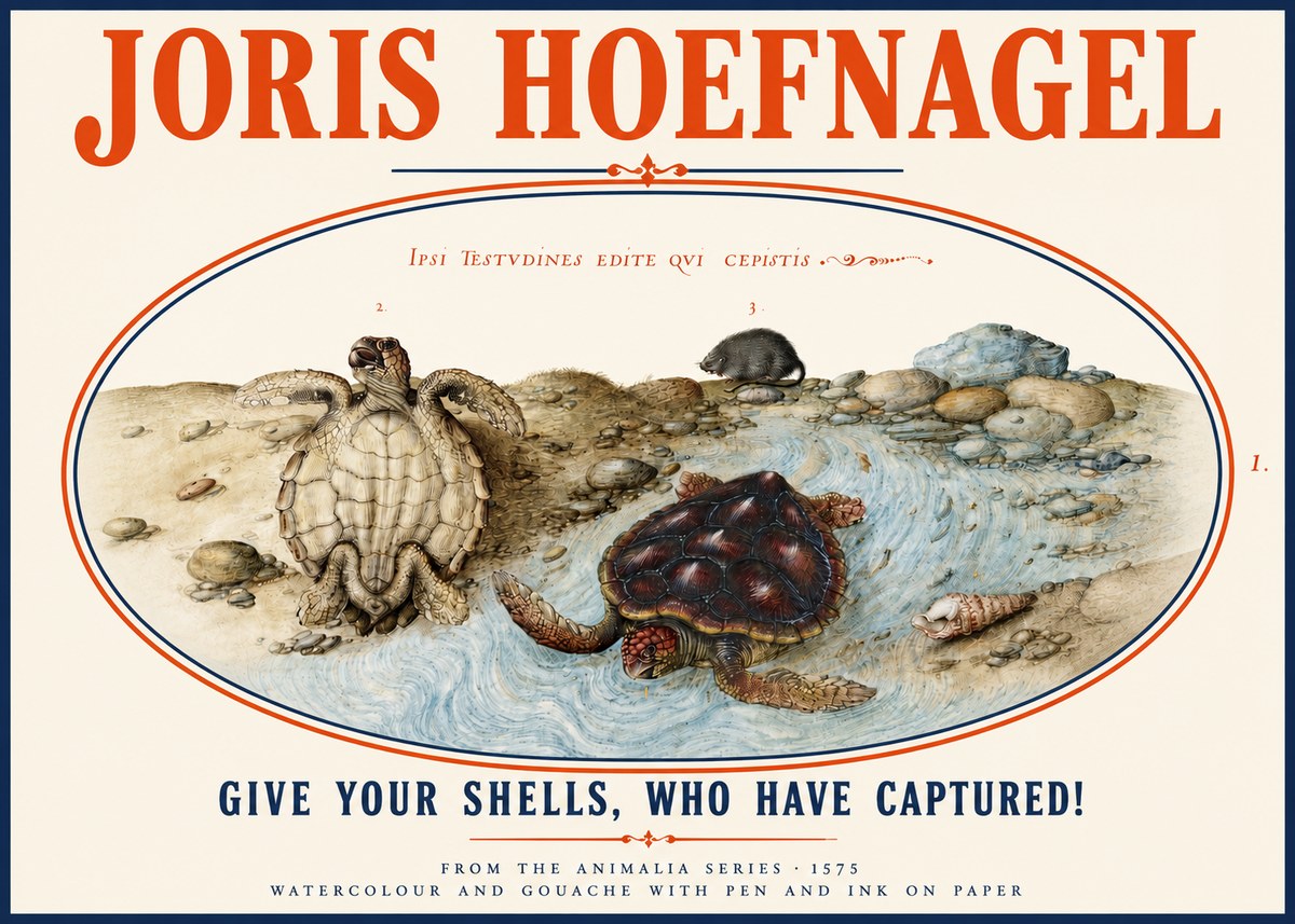 Joris Hoefnagel Two Turtles in a Stream No4 - Juliste