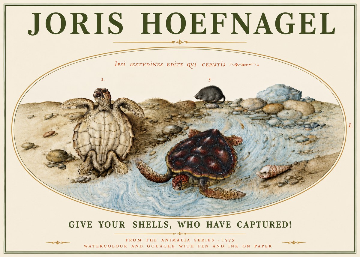Joris Hoefnagel Two Turtles in a Stream No5 - Juliste