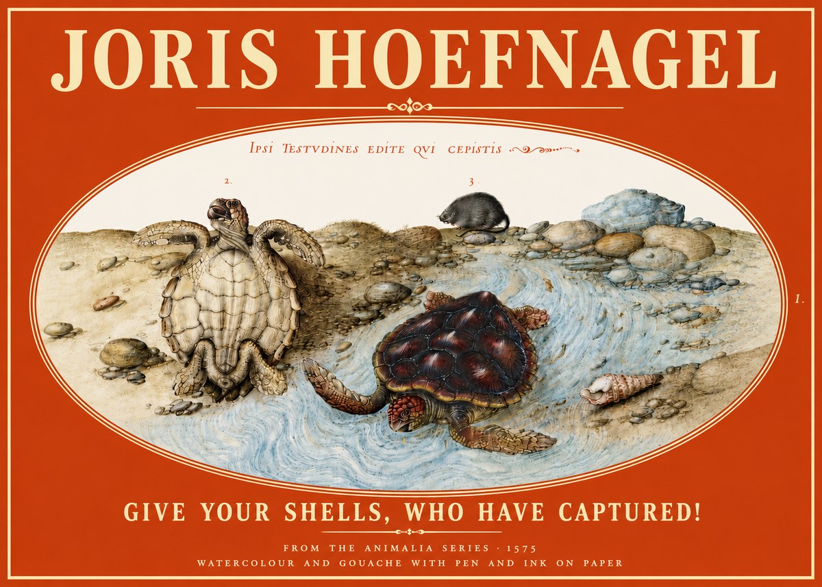 Joris Hoefnagel Two Turtles in a Stream No6 - Juliste