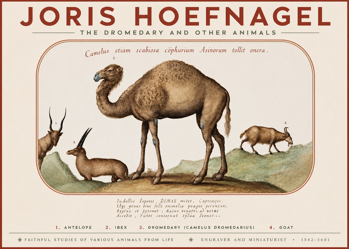 Joris Hoefnagel The Dromedary and Other Animals from Studies of Nature No3 - Juliste